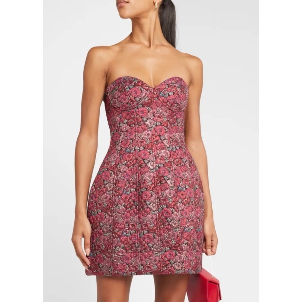 Liv Foster Strapless Floral Jacquard Mini Dress